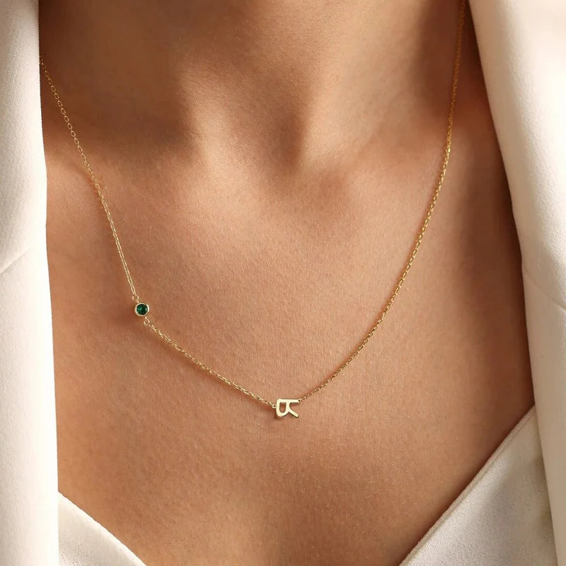 SORAYA BIRTHSTONE INITIAL NECKLACE